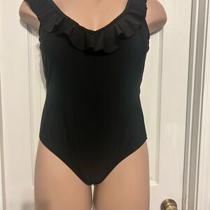Black Ruffled  One Piece Swimsuit